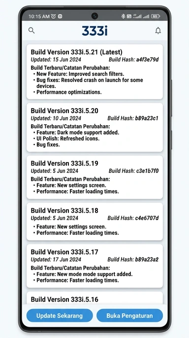 Riwayat Versi 333i untuk Pengguna Android