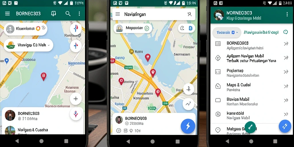 Tampilan antarmuka sederhana aplikasi Navigasi Mobil BORNEO303.
