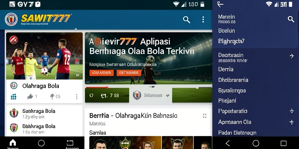 Tampilan antarmuka aplikasi SAWIT777 menampilkan berita olahraga bola.